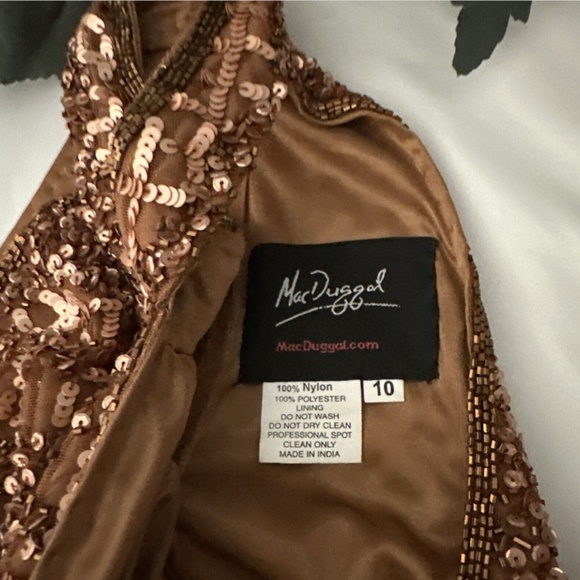 NEW $398 Mac‎ Duggal [ 10 ] Sequin Plaid Halter Neck Cocktail Dress Copper - Picture 3 of 15